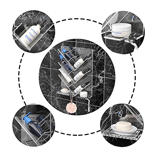 AITEE Acrylic Shower Caddy Organizer, Shampoo Holder Shelf Wall Mounted | 11.8"Lx16"H, for bathroom, acrylic, no drilling, rustproof, stores shampoo body wash, easy wall mount - style: Whole Shelf