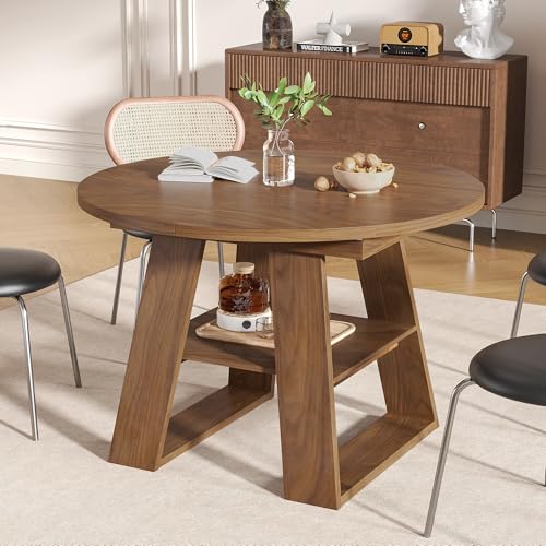 43.3"-59" Extendable Round Oval Dining Table for 4-8 with Storage Shelf | Modern Kitchen Oval Dining Table with Removable Leaves,Space Saving Extendable Table Wood Base for Kitchen Living Room Walnut - color: Walnut Style 2