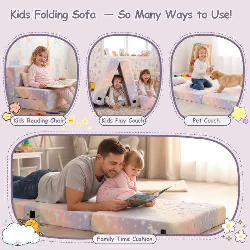 Kids Floor Sofa, Child Fold Up Sofa Couch Convertible Futon Folding Chair with Storage Bag for Kids, Twill Pegasus - color: Twill Pegasus