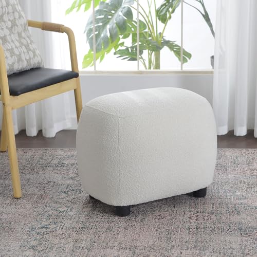 KINWELL Round Boucle Upholstered Ottoman Chair Padded Seat Footstool, Beige | Easy Assembled Modern Soft Sofa Couch Loveseat Chair Footrest, Extra Seating for Bedroom Entryway, 18.5" D x 23" W x 16.5" H - color: Beige