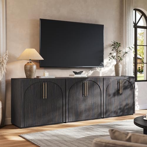 Sideboard Buffet Cabinet with Storage,Credenza with Fluted Doors - color: Dark Walnut-fluted Doors