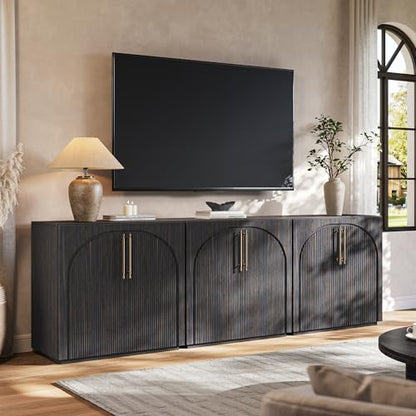 Sideboard Buffet Cabinet with Storage,Credenza with Fluted Doors - color: Dark Walnut-fluted Doors