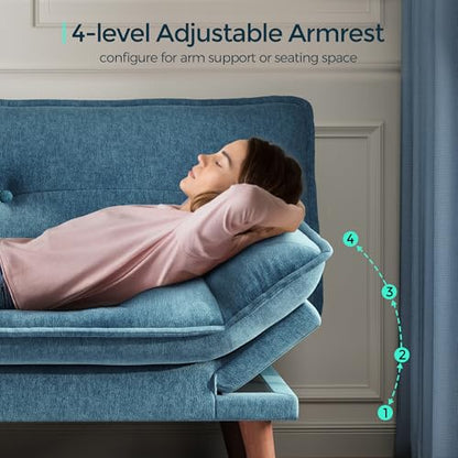 LINSY HOME Futon Sofa Bed, 70" Chenille Futon Couch with Adjustable Backrest Armrest, 3 in 1 Convertible Comfy Loveseat Sleeper Sofa Bed for Small Spaces Dorm Room Apartment Home Office, Blue
