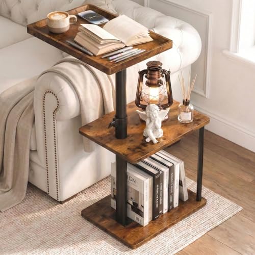 Faesun C Table End Table Adjustable Height, 360°Swivel TV Tray Table for Small Spaces, Small Nightstand for Living Room, Bedroom, Rustic - color: Rich, size: Pro