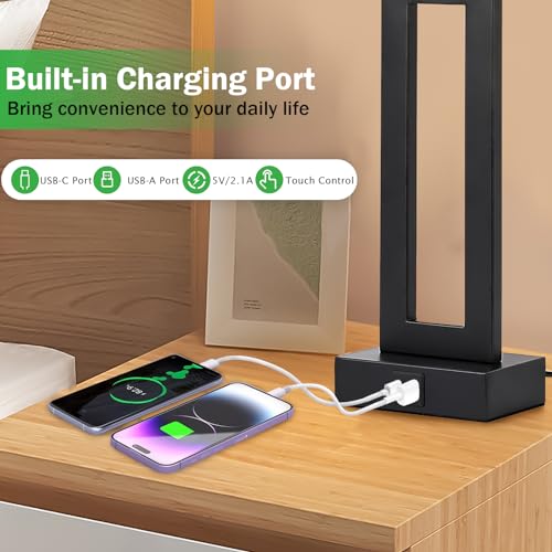 Lamps for Bedrooms - Set of 2 Modern Table Lamps with Touch Control, 3 Way Dimmable, USB C&A Charging, White&Black - color: White-Daylight, size: 20IN