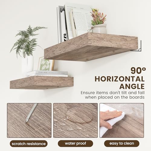 Deep Floating Shelves, 24'' x 12'' Grey Shelves for Wall Set of 1 | Invisible Brackets, Engineered Wood, Mounting Hardware Included, 40LBS, Bathroom, Laundry Room, Kitchen, Living Room - color: Grey, size: 24W x 11.6D x 2H, 1 Pack