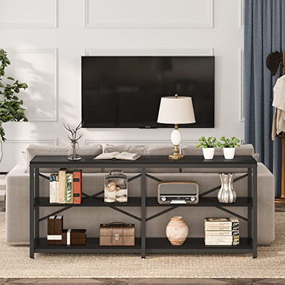 LITTLE TREE 70.9 Inch Long Console Sofa Table 3-Tier Industrial Sofa Table Behind Couch Table Hallway Entryway Table for Living Room, Black - color: Black