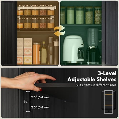 HOMCOM 71" Tall Kitchen Pantry Storage Cabinet Barn Doors Drawer Black | Farmhouse, Adjustable Shelves, Freestanding Food Pantry Cabinet, for Kitchen, Dining Room - color: Black