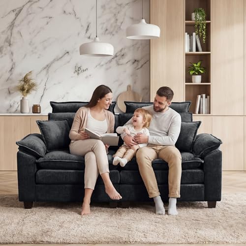72'' Cloud Deep Seat Loveseat, Modular 2 Seater Sectional Couch with Detachable Headrest, Modern Love Seat Sofas for Living Room, Apartment, Dark Grey - color: Dark Grey, size: Loveseat