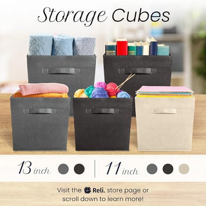Reli. 11 Inch Cube Storage Bins (12 Pack) | Cube Organizer Bins | 11x11 Fabric Storage Boxes | Collapsible, Foldable Fabric Cubby Box (Square) | Bedroom, Office, Home Organization
