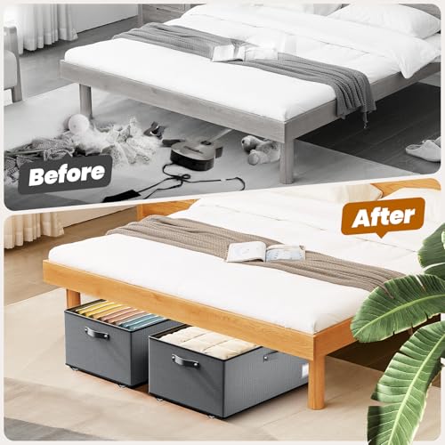 Dayacoco Under Bed Storage With Wheels,10in Underbed Storage Containers 65L | Large Capacity Underbed Storage, No Assembly Required Rolling Under Bed Storage for Clothes Blankets Shoes Grey - size: 10.1 inch height-grey