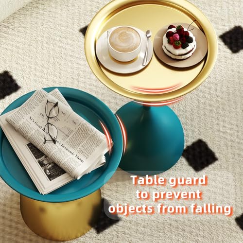 Benkyo Blue and Gold Nesting Tables Pedestal Coffee Table Set of 2 Round Side Tables Metal End Table Small Circle Modern Sofa Table for Living Room - color: Blue and Gold