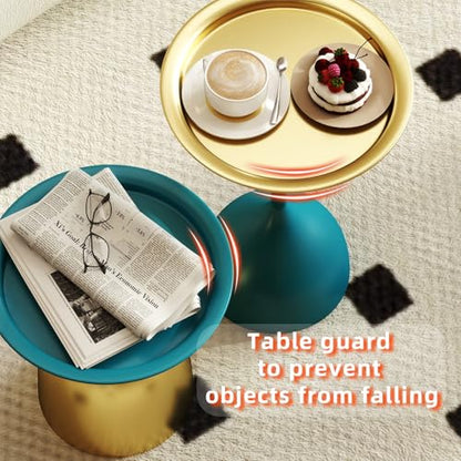Benkyo Blue and Gold Nesting Tables Pedestal Coffee Table Set of 2 Round Side Tables Metal End Table Small Circle Modern Sofa Table for Living Room - color: Blue and Gold