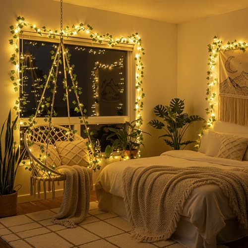 DomeStar 40 FT 120 LED Fairy Lights with Vines, Vines with Light, Curtain | Bedroom, String Lights with Remote for Dorm, Wedding, Party, Wall, Indoor, Outdoor Holiday Home Decor - style: 40Ft-120LED-lvy