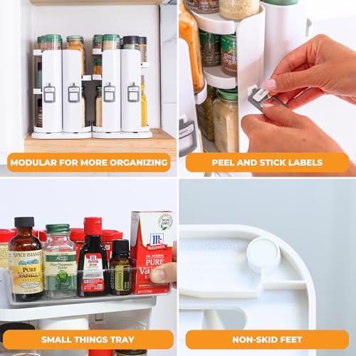 Spice Rack Organizer for Cabinet, 4 Adjustable Shelves | 4 Snap-In Adjustable Shelves, 8.9"H x 6.1"W x 10.8"D, Magnetic Modular Connect, Pivot-Up Shelves, Small Things Tray, No Tools