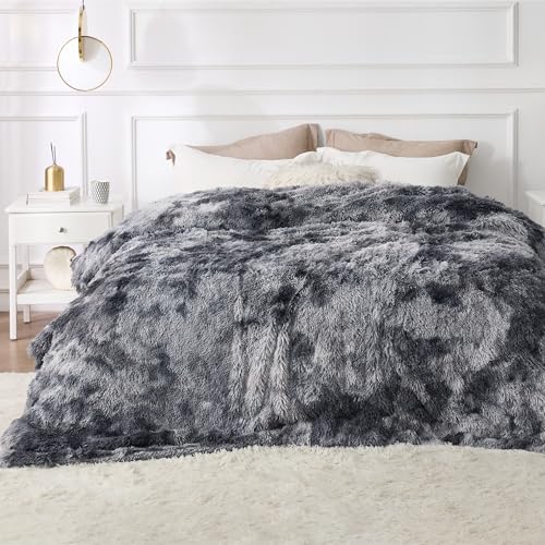 Bedsure GentleSoft Fluffy Sherpa Fleece Faux Fur Blankets Queen Size for Bed, Bedroom Decor Winter Bedding Thick Warm Full Queen Blankets, Fuzzy Plush Soft Heavy Mink Cozy Gifts, Tie Dye Grey, 90x90 - color: 01- Tie Dye Grey, size: Queen (90" X 90")