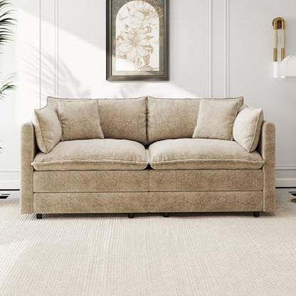 Aoowow Modular Sectional Sofa Modern Convertible Loveseat Couch,77.16 Inch Deep 2-Seater Sofas Comfy Chenille Cloud Sofas and Couches with Pillows for Living Room Apartment（Camel） - color: Camel, size: 2 Seat