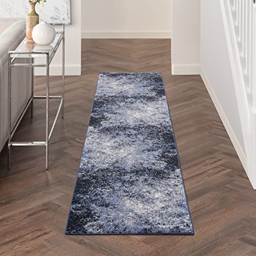 Nourison Home Passion Light Blue Black 1'10" x 6' Area Rug - Easy Clean, Non Shedding, Bed Room, Living Room, Dining Room, Kitchen (6' Runner) - color: Light Blue Black, size: 1'10" x 6' (Runner)