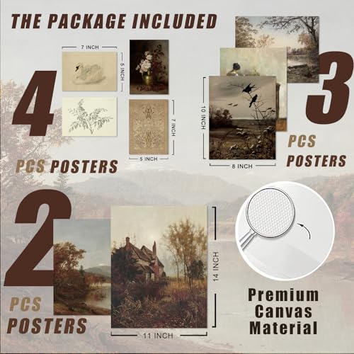 uniro Vintage Wall Art Decor Prints Farmhouse Wall Decor Vintage Fall Autumn Canvas Wall Art Prints Nature Landscape Lakes Swan Botanical Flower Women Painting Poster Rustic Cottagecore Decor Retro - color: Retro Farmhouse