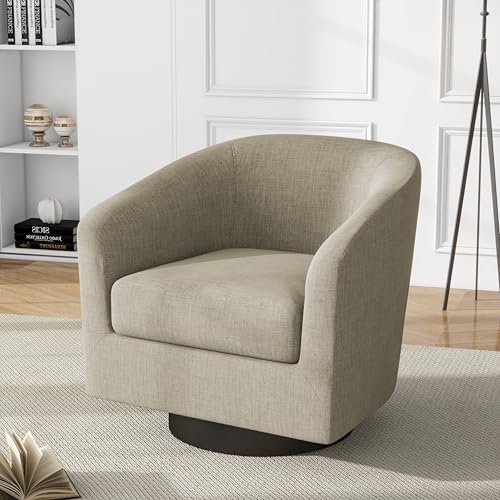 Swivel Accent Chair, Fabric Upholstered Barrel Club Chair, Light Brown | Modern Round Armchair | Comfy Reading Seat with Removable Cushion | For Living Room, Bedroom, Office - color: Flax Light Brown