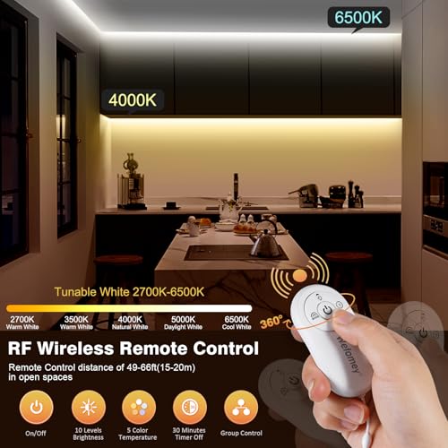 COB LED Strip Light White, Dimmable 2700K-6500K High Density 6080LEDs 24V Flexible LED Tape Light with Remote and APP Control, for Under Cabinet Bedroom Kitchen DIY Lighting,1 Rolls of 32.8ft - style: 32.8FT-2700K-6500K Tunable White