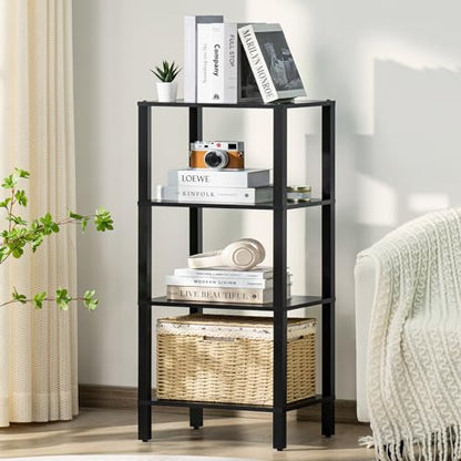 YUFAM 4-Tier Tall Slim Bookshelf, Small Bookcase for Small Spaces, Black - color: Black, size: 4-Tier