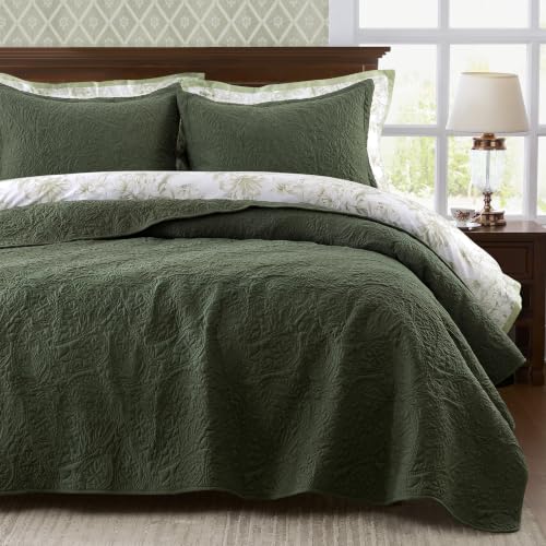 WDCOZY Paisley Quilt Set Oversize King Size, Olive Green Matelasse Lightweight Bedspread, Soft Farmhouse Rustic Coverlet, Spring Summer Thin Comforter, Country Bedding, 116x106 inches, 3 Pieces - color: Olive Green, size: Cal King (116"x106")