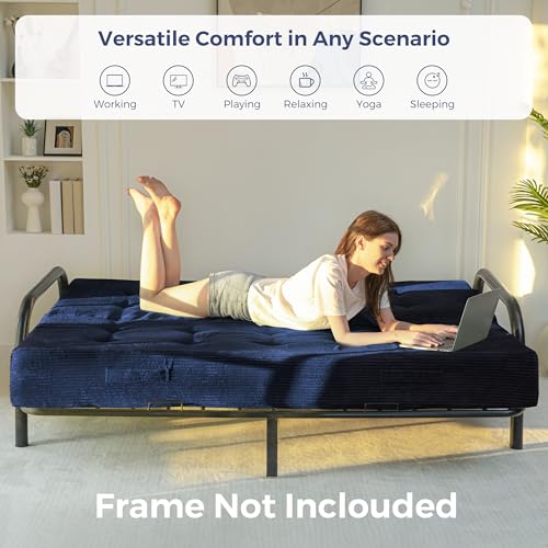 MAXYOYO Foldable Mattress, 8-Inch Tufted Futon Mattress with Handles | Tufted Floor Sofa Bed and Versatile Mattress, Carry Handles for Living Rooms or Guest Rooms, Frame Not Included, Navy - color: Navy