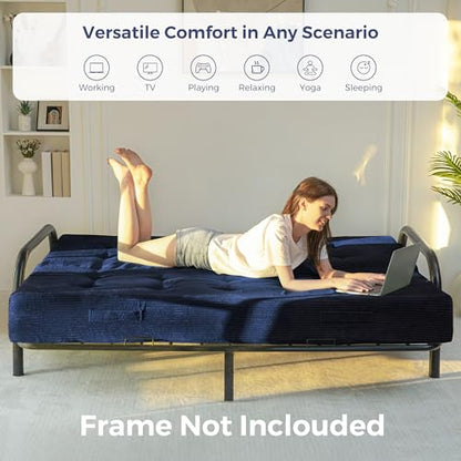 MAXYOYO Foldable Mattress, 8-Inch Tufted Futon Mattress with Handles | Tufted Floor Sofa Bed and Versatile Mattress, Carry Handles for Living Rooms or Guest Rooms, Frame Not Included, Navy - color: Navy