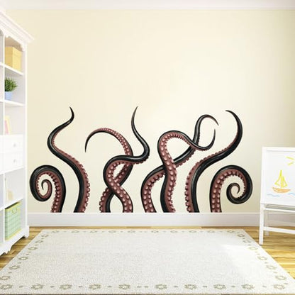 Octopus Wall Decals Octopus Tentacles Vinyl Wall Sticker Sea Animal Theme Wall Art Sticker for Bathroom Kids Room Bedroom Nursery Door Decor - style: Tentacle