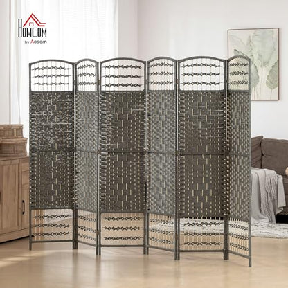 HOMCOM 6 Panel Room Divider, Folding Privacy Screen, 5.6', Dark Gray | Room Separator, Wave Fiber Freestanding Partition Wall Divider - color: Dark Gray, size: 6 Panel