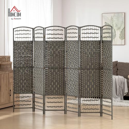 HOMCOM 6 Panel Room Divider, Folding Privacy Screen, 5.6', Dark Gray | Room Separator, Wave Fiber Freestanding Partition Wall Divider - color: Dark Gray, size: 6 Panel