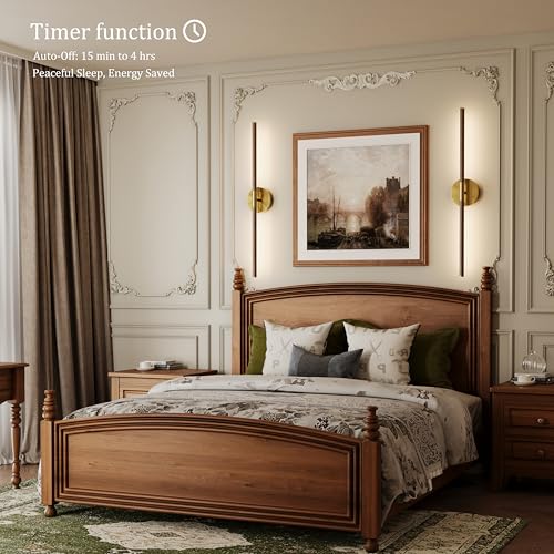 32" Battery Operated Wall Sconce Set of 2, 350° Rotating Lamp, Walnut Gold | Wireless, 8000mAh Rechargeable Battery, Stepless Dimming, 3000K-6000K, Remote & Touch Control, Timer, Living Room, Bedroom - color: Walnut Gold, size: 32 Inch (2 Pack)
