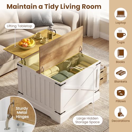 Giantex Farmhouse Lift Top Coffee Table, 31.5" Square Wood Center Table with Large Hidden Storage Compartment & Hinged Lift Top, Accent Cocktail Tea Table, Rustic Living Room Tables (Oak) - color: Oak