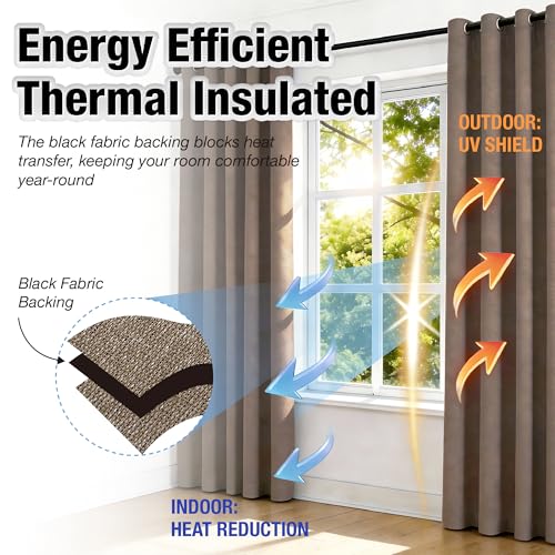 KangBang Brown Blackout Linen Curtains 95 Inches Long 2 Panels | Thermal Insulated, Sound Reducing, Elegant Lightweight Linen, Anti-Rust Grommet, For Bedroom Living Room, 52x95 Inch - color: Brown, size: 52"W x 95"L (Pack of 2)