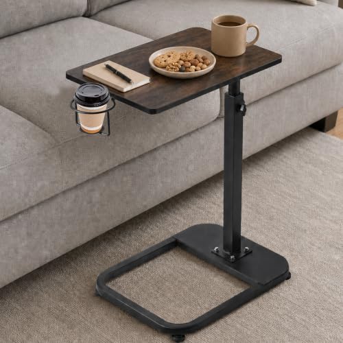 facka Adjustable C-Shaped TV Tray Table 18-32 Inch Height Couch Table | 15.8 x 11.8 Top, Metal Frame Side Table for Sofa, C Table, TV Dinner Tray Table, Laptop Snack Table for Small Spaces Brown - color: Brown