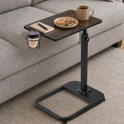 facka Adjustable C-Shaped TV Tray Table 18-32 Inch Height Couch Table | 15.8 x 11.8 Top, Metal Frame Side Table for Sofa, C Table, TV Dinner Tray Table, Laptop Snack Table for Small Spaces Brown - color: Brown