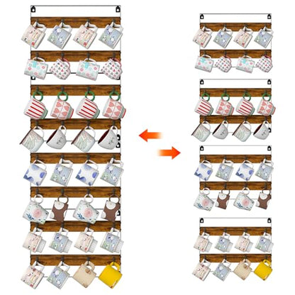 Rustic Wood Coffee Mug Rack - Wall Mount Cup Holder Shelf Storage for Kitchen, Home, Bar, Office (4 Pack, Holds 32 Mugs) - size: 8-Tier