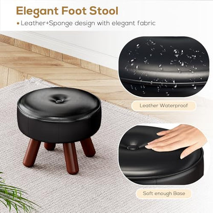 oakvivo 13in Small Foot Stool Ottoman, Round Faux Leather Foot Rest, Black | Footstool Ottomans with Rubber Legs Under Desk, Footrest for Couch, Living Room, Bedroom, Office, 13''L x 13''W x 10.2''H - color: Black