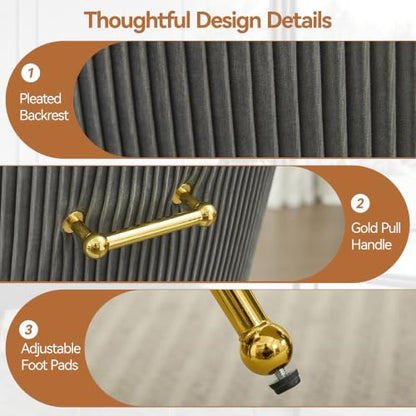 WUTUTUEE Velvet Dining Chairs Set of 6 Gold Legs,Upholstered Velvet Accent Chairs, Pleated Back Design & Gold Pull Handle, Mid Century Modern Chairs for Dining/Kitchen/Living Room,Light Grey - color: Light Grey, size: Set of 6