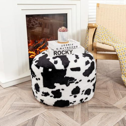 Poofieotto Round Pouf Ottoman 20 x 20 x 14 Inches Black White Cow Print | Ottoman Foot Rest,Foot Stool,Floor Pouf, Coffee Table,Foot Rest for Couch Sofa, Bean Bag Chair for Living Room Bedroom - color: Black White Cow Print