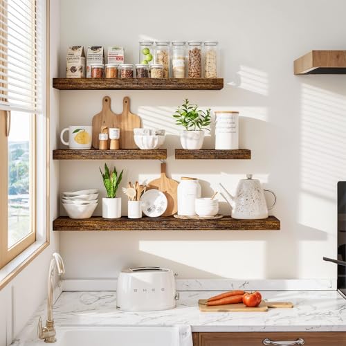 Vivelove Floating Shelves 9 inch Deep 16”Long Set of 2, Rustic Brown | Easy Install With Hardware, 1.5" Thick, Invisible Brackets, Wall Mounted, No Sagging, For Any Room - color: Rustic Brown, size: 16”wx9.3”dx1.5”h