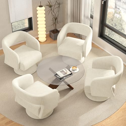 Luxanimarion Swivel Barrel Accent Chair,Oversized Chenille Upholstered Round Swivel Chair,Modern Luxury 360 Degree Living Room Vanity Chair for Bedroom Office,White,1PCS - color: Beige-chenille, size: Set of 1