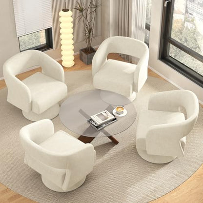 Luxanimarion Swivel Barrel Accent Chair,Oversized Chenille Upholstered Round Swivel Chair,Modern Luxury 360 Degree Living Room Vanity Chair for Bedroom Office,White,1PCS - color: Beige-chenille, size: Set of 1