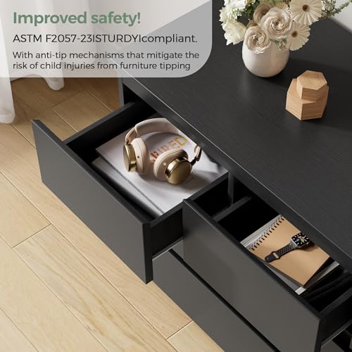 Jocoevol Modern Black 7 Drawer Dresser for Bedroom, Simply Chest of Drawers, Wood Storage Dresser with Deep Drawers for Living Room Hallway Entryway, Black - color: Black