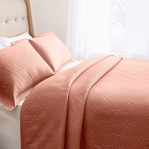 Clara Clark Quilts Twin Size - All Season Bedspread Coverlet Set, Pinsonic Weave Lightweight Bedding Set - 5 Piece Twin Quilt Set with Pillow Shams, Bali Blush - Twin Diamond - color: 30 – Bali Blush – Diamond, size: Twin