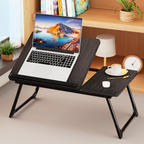 Laptop Bed Desk, 5-Angle Adjustable Bed Laptop Table with Cup Holder | Foldable Laptop Stand for Couch & Sofa, Portable Laptop Tray for Adults Writing Reading Eating, Black - color: Black