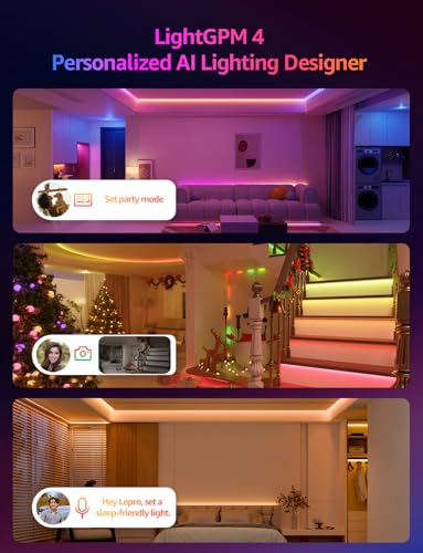 Lepro S2 AI Smart LED Strip Lights 16.4FT RGB+CCT WiFi Bluetooth for Room | 2700K-5700K tunable white,AI lighting designer,Rainbow chasing effects,Music sync,Color segment control,Smart scenes,Bedroom - size: 16.4ft