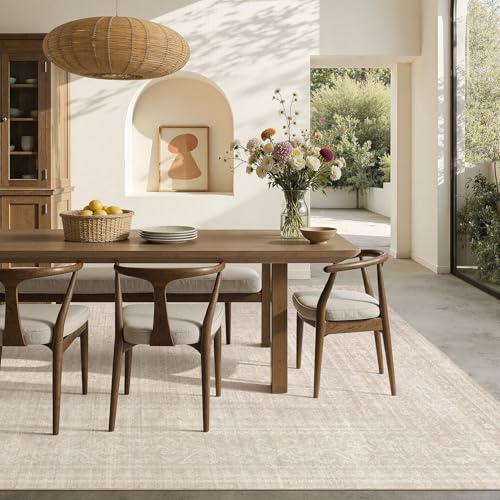 Nakagishi Neutral 7x9 Area Rugs for Living Room Washable, Beige | Pet & Kid Friendly, Non-Slip, Soft, Low-pile Carpet for Living Room/Bedroom/Dining Room/Nursery, Stain Resistant Vintage - color: Beige, size: 7' x 9' (Rectangular)
