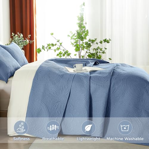 WURUIBO Twin Quilt Set Bluish Grey,Ultrasonic Embossed Bedspread, Lightweight Microfiber Coverlet, Modern Thin Bedding Set for All Season, 2 Piece(1 Quilt,1 Pillow Shams) - color: Bluish Grey, size: Twin(68"x88")